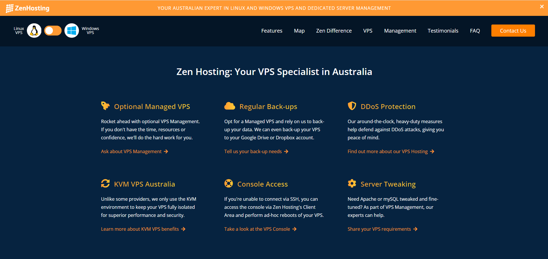 Listed VPS hosting features by Zen Hosting