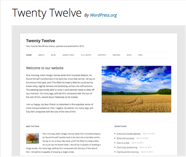 Twenty twelve WordPress theme